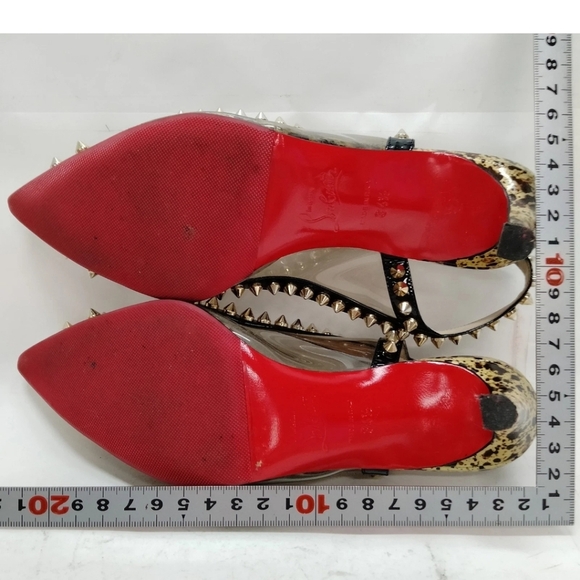 CHRISTIAN LOUBOUTIN Studded White and Gold Women's Heels - Picture 4 of 10